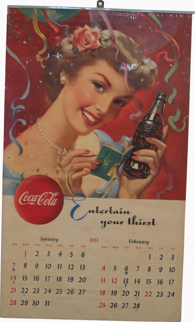 Coca Cola "Entertain Your Thirst" 1951 Paper Calen: Coca Cola "Entertain Your Thirst" 1951 Paper Calendar (full)