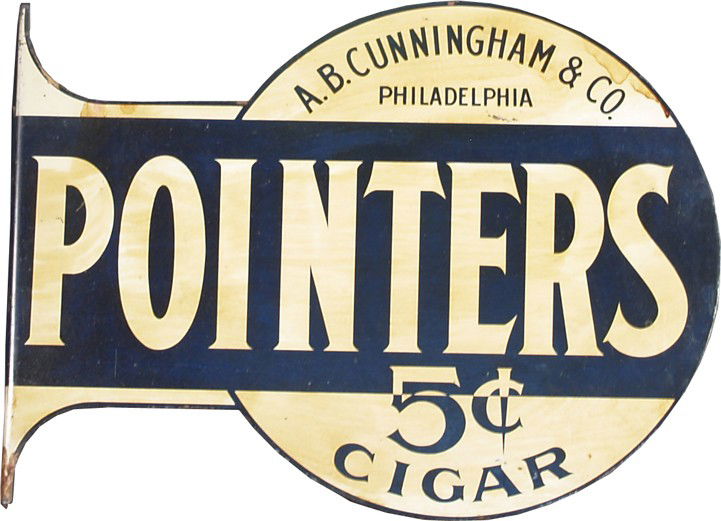 "Pointers 5c Cigar" Die-Cut Double Sided Flange Ti: "Pointers 5c Cigar" Die-Cut Double Sided Flange Tin Sign - 18" x 14"