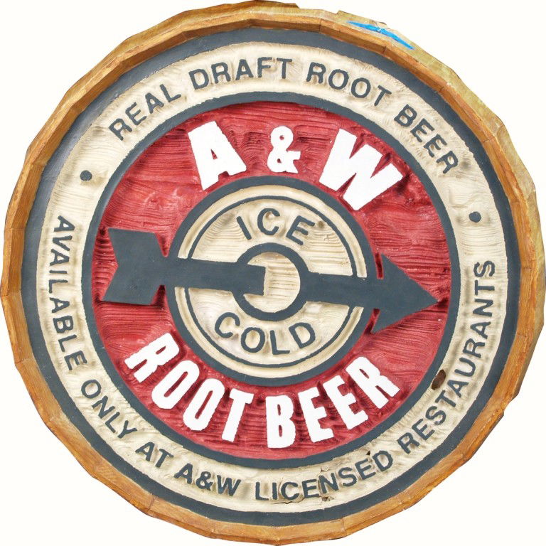 Wall Mount Embossed Plaster A&W Root Beer Sign: Wall Mount Embossed Plaster A&W Root Beer Sign - 20" diam