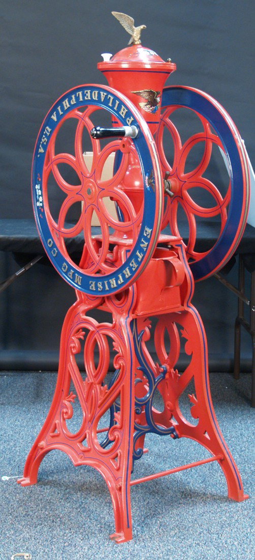 Early Floor Model Cast-Iron Enterprise 2-Wheel Cof: Early Floor Model Cast-Iron Enterprise 2-Wheel Coffee Grinder No. 716, restored