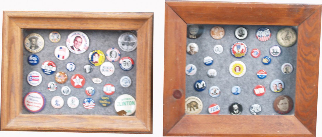 Lot Of 2 Shadow Boxes Filled w/ Political Buttons: Lot Of 2 Shadow Boxes Filled w/ Political Buttons
