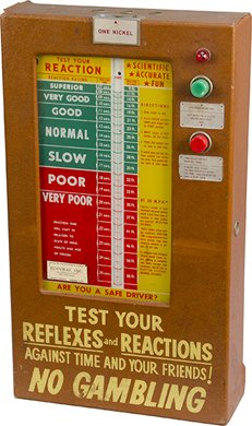 5 Cent Coinway Inc. "Are You A Safe Driver?" Test M: 5 Cent Coinway Inc. "Are You A Safe Driver?" Test Machine "Test Your Reflexes And Reactions Against Time And Your Friends", in original condition