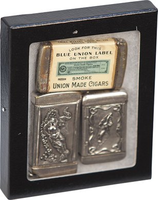 Lot Of 3 Vintage Items:: Lot Of 3 Vintage Items: 1 - Union Made Cigars match safe, 1 - nude lady match safe/cigar cutter & 1 - nude lady match safe, all in good condition