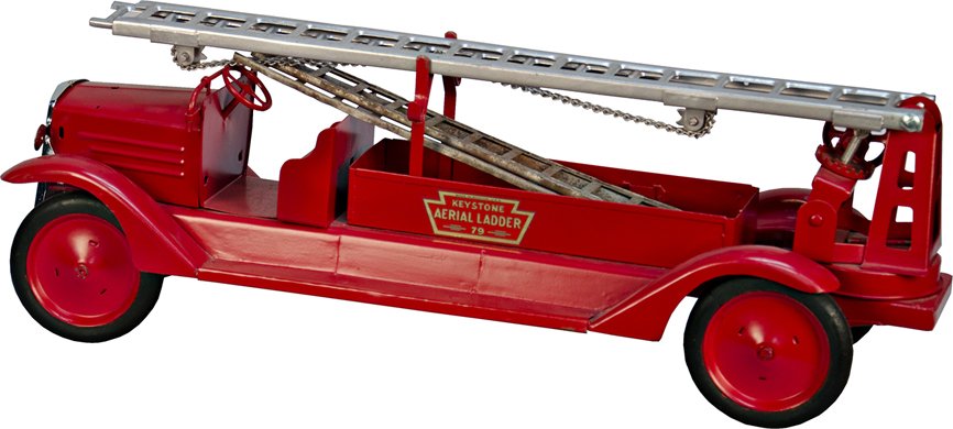 Pressed Steel Keystone MFG. Co. "Keystone Aerial L: Pressed Steel Keystone MFG. Co. "Keystone Aerial Ladder 79" Toy Firetruck c1941, older restoration, in good condition
