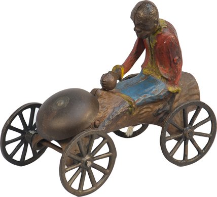 Antique Cast-Iron Figural Monkey & Coconut Bell To: Antique Cast-Iron Figural Monkey & Coconut Bell Toy Car c1880's, in good original condition