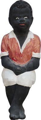 Ceramic Hand-Painted Figural Counter Little Black: Ceramic Hand-Painted Figural Counter Little Black Boy Sitting & Fishing Statue (no fishing pole), repaint -