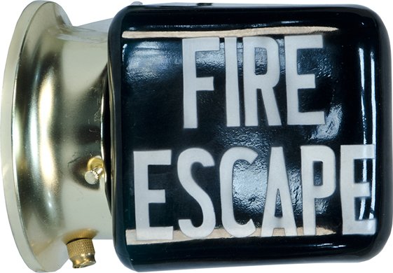 Lot Of 2 Items: 1 - triangular shape green glass : Lot Of 2 Items: 1 - triangular shape green glass "Fire Escape" sign & 1 - Oak MFG. Inc. "Speedy Stamps" postage stamp vending machine, restored w/ keys