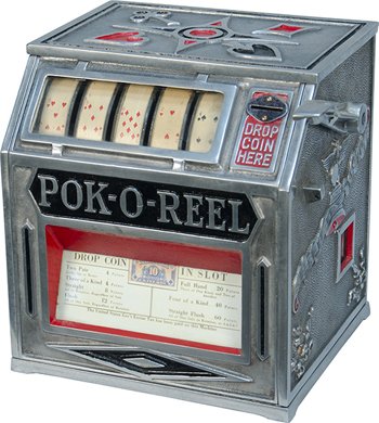 10 Cent Groetchen Tool & MFG. Co. "POK-O-REEL" Pok: 10 Cent Groetchen Tool & MFG. Co. "POK-O-REEL" Poker Hand 5-Reel Trade Stimulator c1930's, restored w/ keys