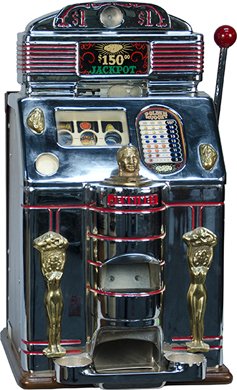 $1 O.D. Jennings Sun Chief "Golden Nugget" Light-U: $1 O.D. Jennings Sun Chief "Golden Nugget" Light-Up Slot Machine c1949, restored w/ keys