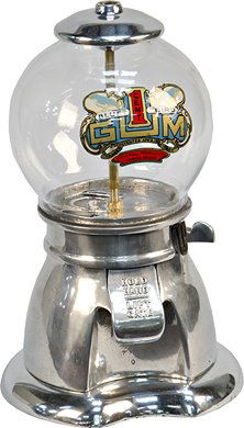 1 Cent Bluebird Products Co. "Bulk Vendors" Gumbal: 1 Cent Bluebird Products Co. "Bulk Vendors" Gumball Vending Machine c1915, fully restored w/ key