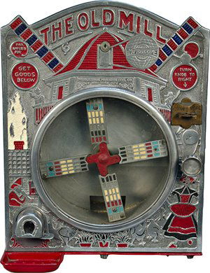 1 Cent International Mutoscope Reel Co. Inc. "The: 1 Cent International Mutoscope Reel Co. Inc. "The Old Mill" Bulk Vending Machine c1928, works, in excellent condition, w/ key - 17"w x 9"d x 22"h