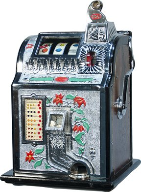 25 Cent Mills Novelty Gooseneck Bell "Pointsettia: 25 Cent Mills Novelty Gooseneck Bell "Pointsettia" Jackpot Slot Machine c1929, restored, w/ keys
