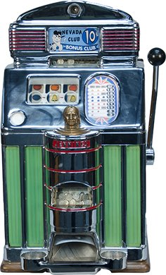 10 Cent O.D. Jennings Sun Chief "Nevada Club" Lig: 10 Cent O.D. Jennings Sun Chief "Nevada Club" Light-Up Slot Machine c1947, restored, w/ keys
