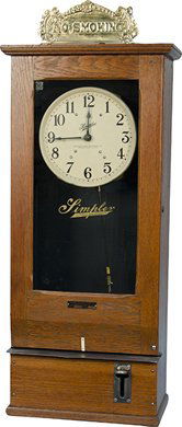 Early Simplex Time Recorder Co. Manual Stamp Empl: Early Simplex Time Recorder Co. Manual Stamp Employee Time Clock, oak case (Don't know if complete)