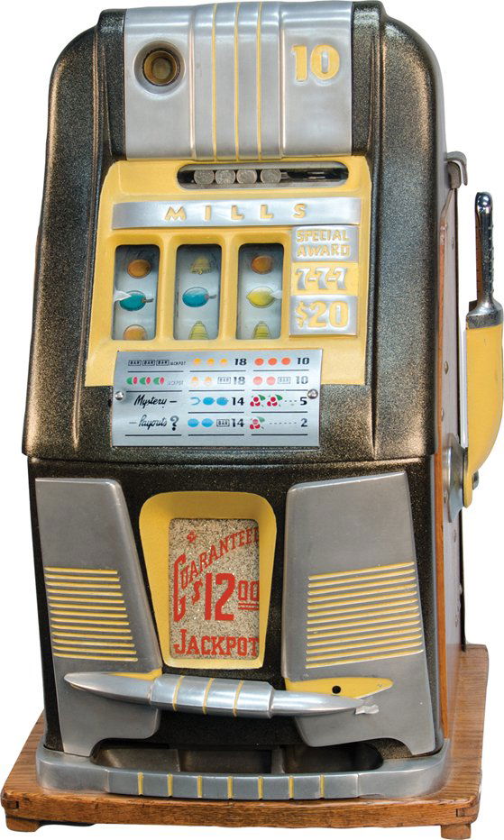10 Cent Mills Novelty Hi-Top Special Award 7-7-7 S: 10 Cent Mills Novelty Hi-Top Special Award 7-7-7 Slot Machine c1952, in working condition, w/ key