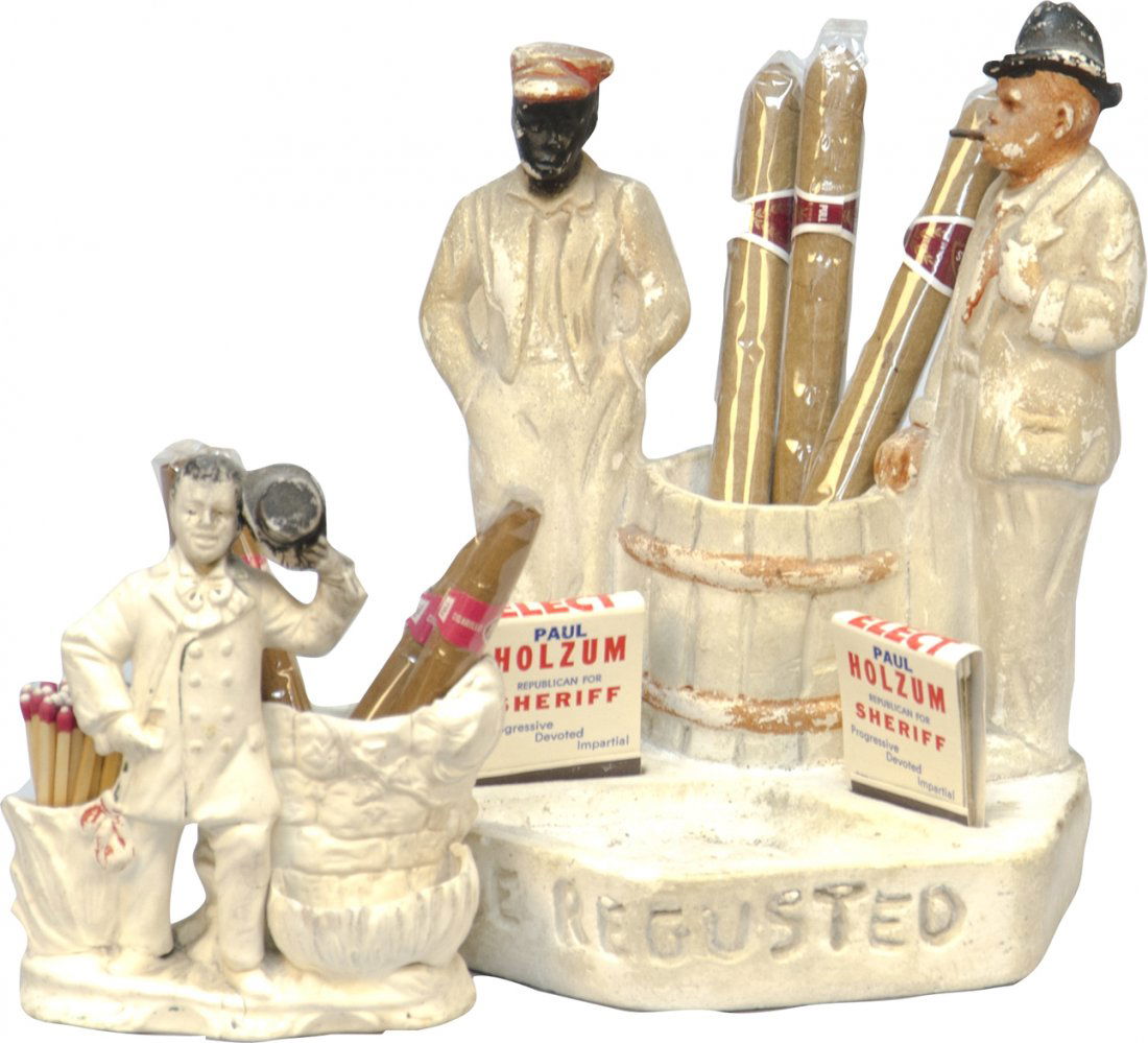 Lot Of 2 Cigar Store Countertop Plaster Figural Ci: Lot Of 2 Cigar Store Countertop Plaster Figural Cigar & Match Holder/Display Little Statues