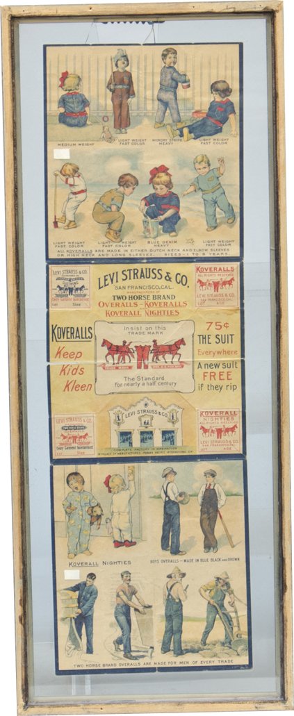 Early Levi Strauss & Co. San Francisco, CAL. Fold-: Early Levi Strauss & Co. San Francisco, CAL. Fold-Up Double Sided Paper Brochure, 1 side shows pictures of different styles, other side when folded looks like a pair of Levi jeans, in fair condition, 