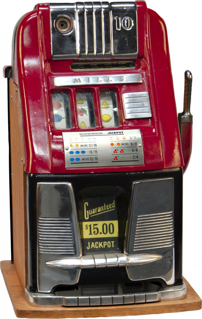 10 Cent Mills Novelty Hi-Top Jackpot Slot Machine : 10 Cent Mills Novelty Hi-Top Jackpot Slot Machine, c1952, free play w/ key
