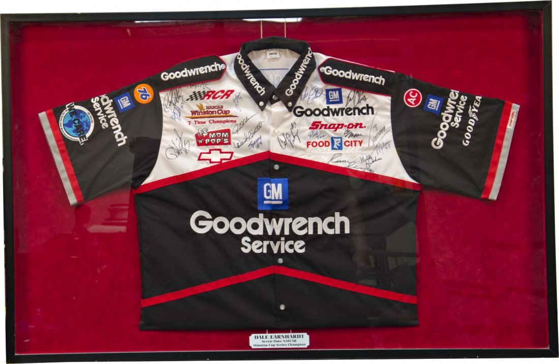 Dale Earnhardt Seven-Time Nascar Winston Cup Serie: Dale Earnhardt Seven-Time Nascar Winston Cup Series Champion Framed Display w/ Autographed Dale Earnhardt Shirt & signatures by No. 3 team - 46" x 30"