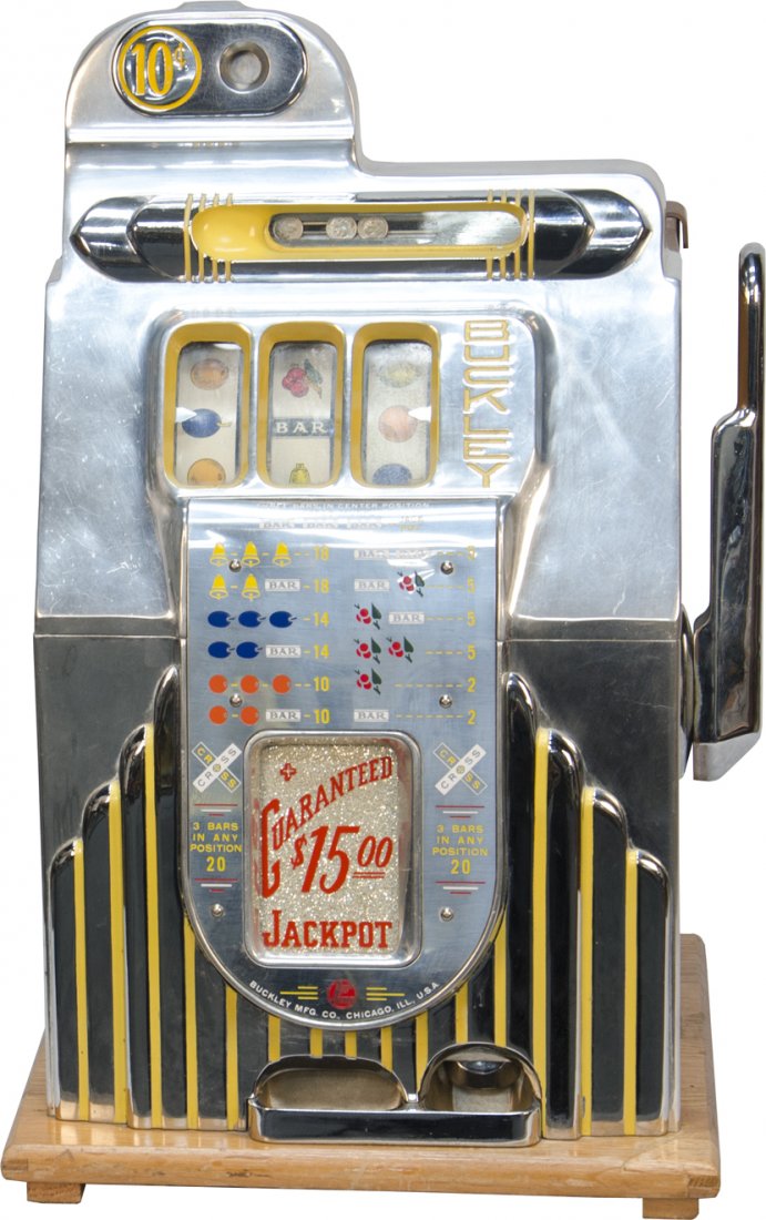 10 Cent Buckley MFG. Co. Half-Top Chrome Jackpot B: 10 Cent Buckley MFG. Co. Half-Top Chrome Jackpot Belle Slot Machine, c1948, in working condition