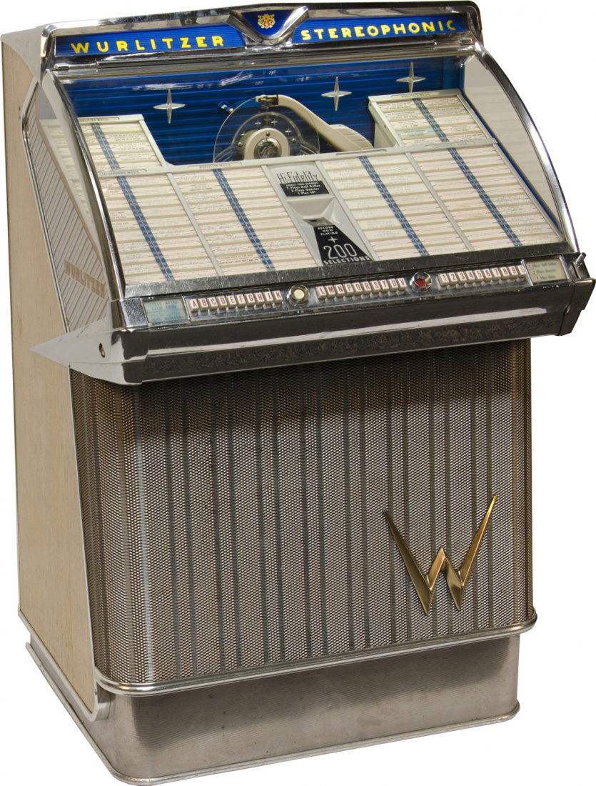Wurlitzer Multi-Selector Phonograph Model 2300S Ju: Wurlitzer Multi-Selector Phonograph Model 2300S Jukebox, c1959, Stereophonic - 200 Selections, plays 45 RPM records w/ records w/ key
