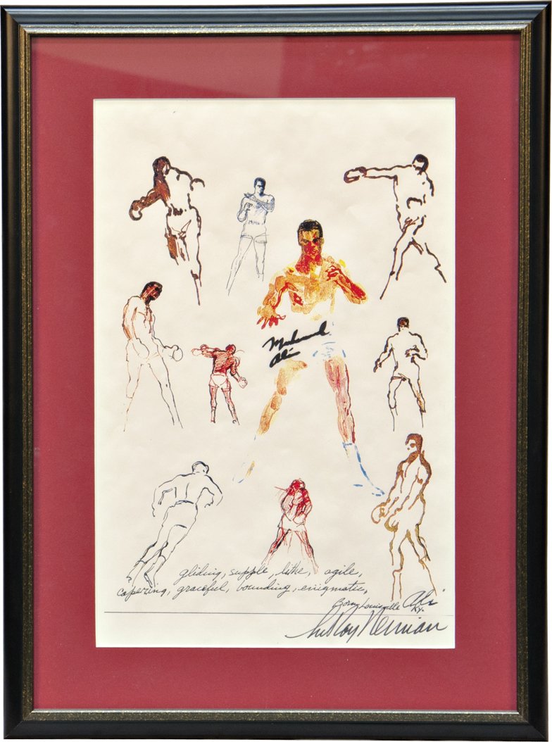 Signed Leroy Neiman "Untitled (Muhammad Ali)" 1995: Signed Leroy Neiman "Untitled (Muhammad Ali)" 1995 print, w/ Muhammad Ali's autograph, in frame - 16" x 22"