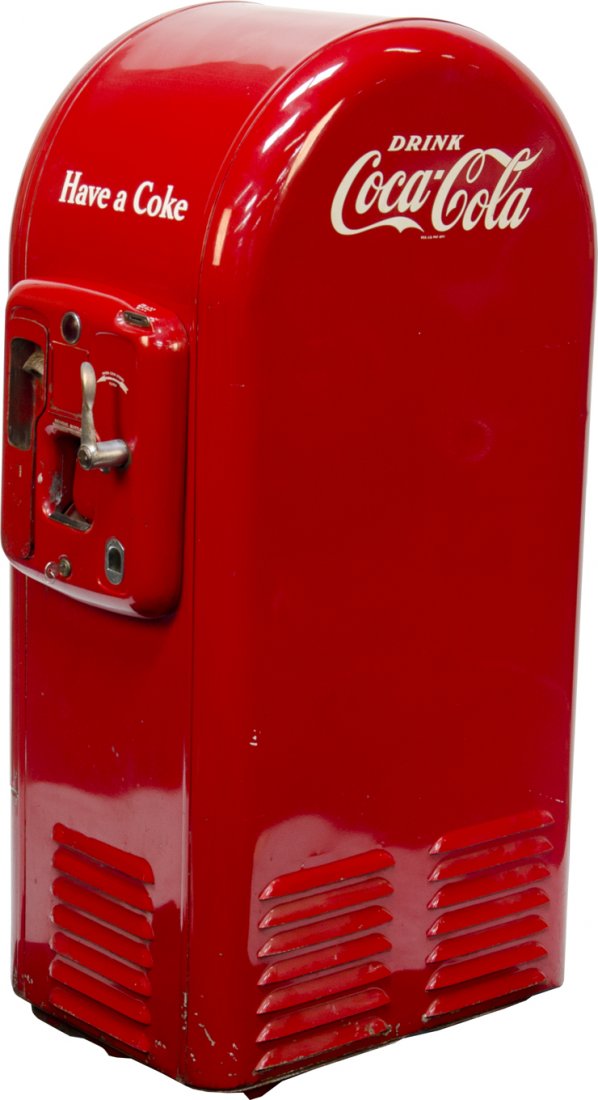 5 Cent Drink Coca Cola E.L. Jacobs Model No. JSC-2: 5 Cent Drink Coca Cola E.L. Jacobs Model No. JSC-26 Bottle Vending Machine, c1940's, w/ key