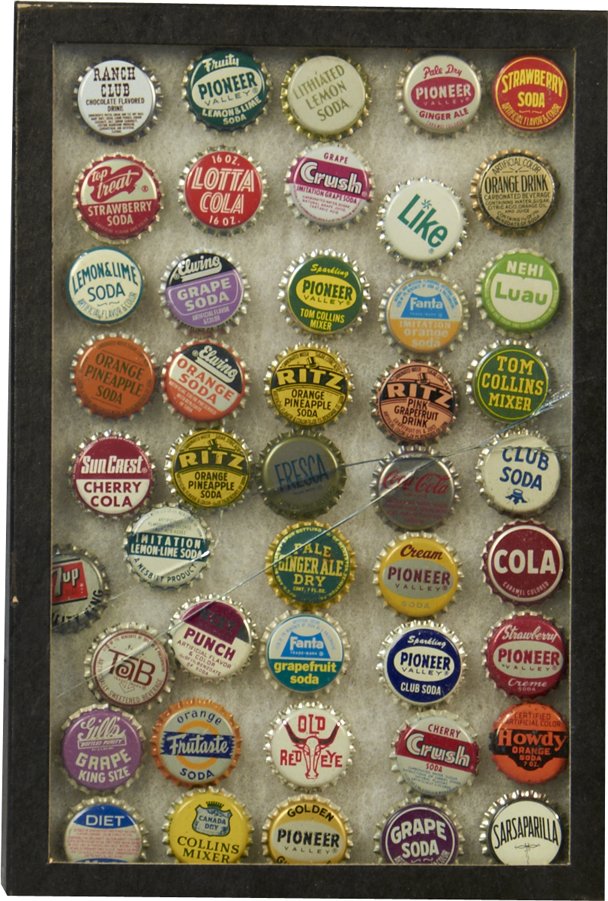 Soda Bottle Cap Collection of 45 Caps: Soda Bottle Cap Collection of 45 Caps, Includes Coca-Cola, Sarsaparilla, Old Red Eye, Lithiated Lemon Soda, etc.