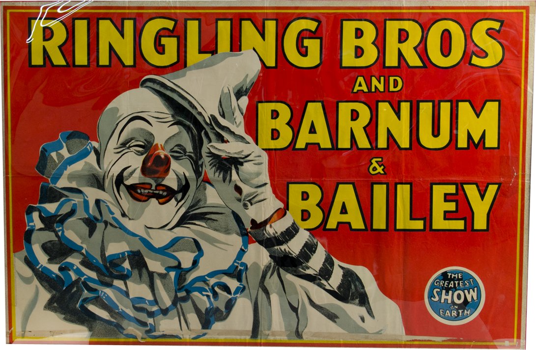 Lot of 2 Circus Posters, Ringling Bros Barnum & Ba: Lot of 2 Circus Posters, Ringling Bros Barnum & Bailey, original posters, 1- Poster depicts 4 Giraffes and has the name Bill Bailey on the bottom left corner, dated 1944, 27 x 39" and 1- Poster depict