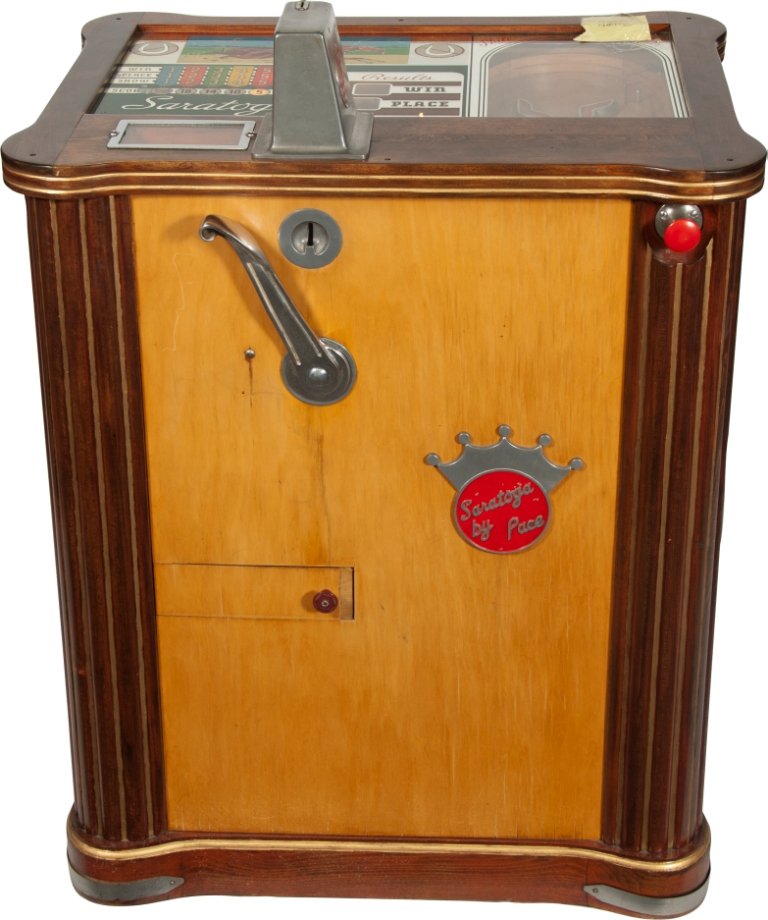 5 Cent Pace MFG. "Saratoga" Horse Race Console Slo: 5 Cent Pace MFG. "Saratoga" Horse Race Console Slot Machine, c1941