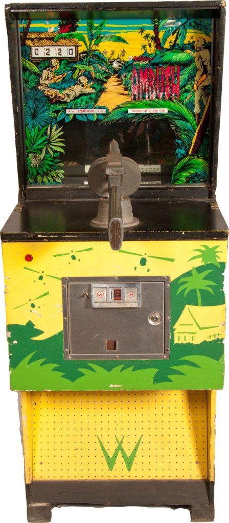 25 Cent Williams "Ambush" Gun Military Shooter Arc: 25 Cent Williams "Ambush" Gun Military Shooter Arcade Game, c1973 Works, w/key