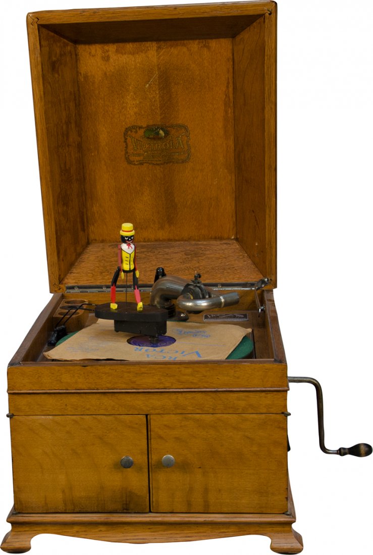 Antique Oak Case Victrola - VV IX, Hand-Crank Talk: Antique Oak Case Victrola - VV IX, Hand-Crank Talking Machine by Victor Talking Machine Co., No. 310530G w/ 2 phonographs & bottom storage