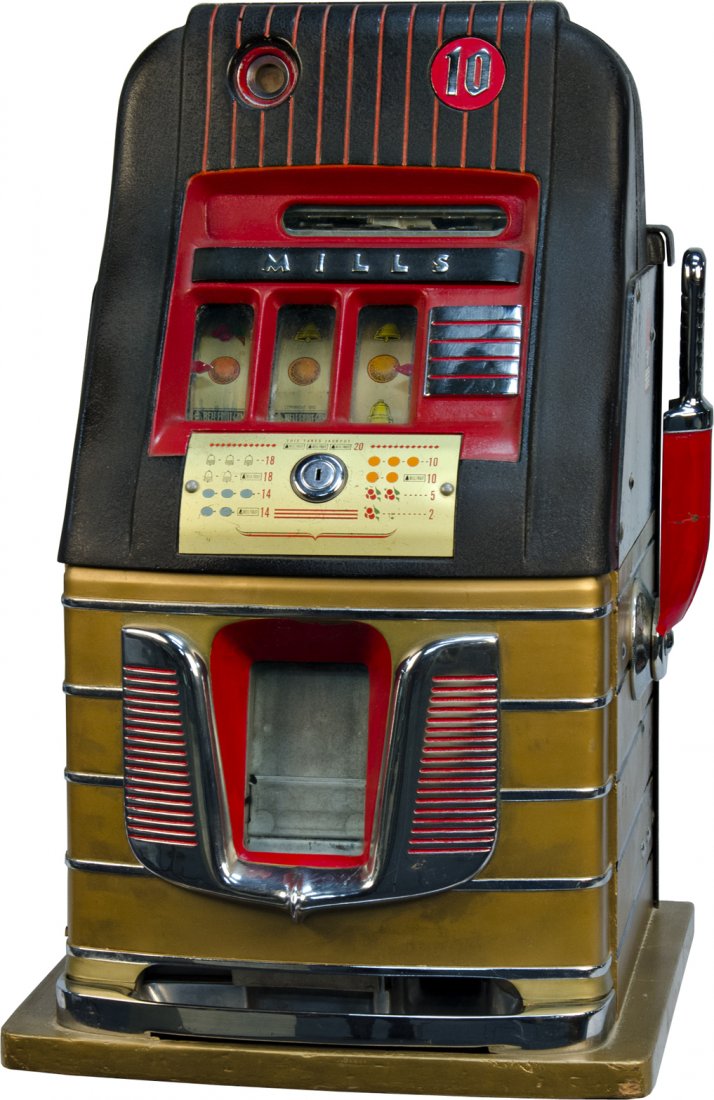 10 Cent Mills Novelty Hi-Top Slot Machine c1940: 10 Cent Mills Novelty Hi-Top Slot Machine, c1940, w/ key