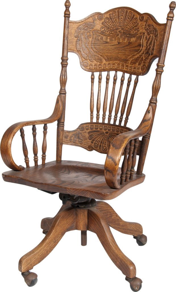 Ornate Carved Wood Desk Chair On Wheels W Armres