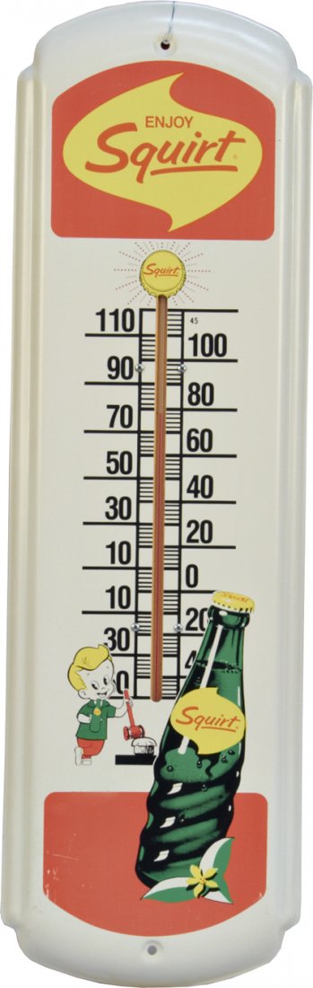Lot Of 3 Advertisement Thermometer Tin Signs:: Lot Of 3 Advertisement Thermometer Tin Signs: 1 - Squirt - 8" x 27", 1 - Dad's Root Beer embossed sign - 7" x 27" & 1 - Pepsi - 7" x 28"