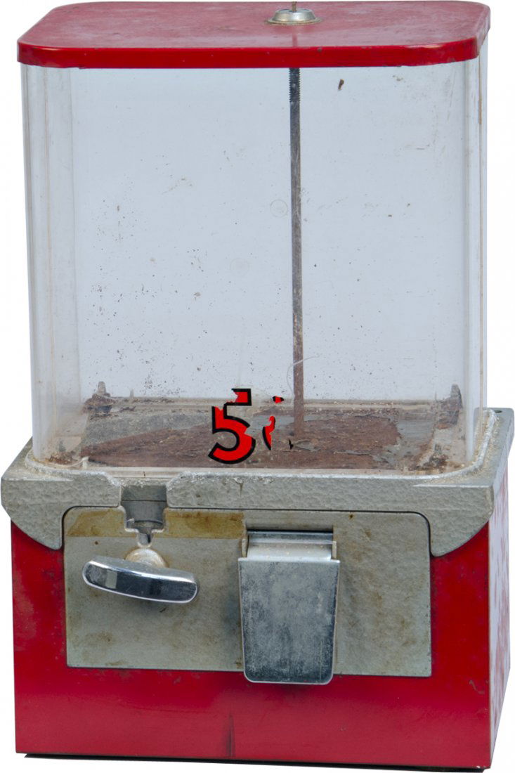 Early 5 Cent Countertop Red Peanut Vending Machin: Early 5 Cent Countertop Red Peanut Vending Machine w/ key