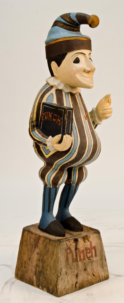 Large Painted Wooden "Punch" Cigar Store Figure On Wood: Large Painted Wooden "Punch" Cigar Store Figure On Wood Base, Given to the owner by Edgar Cullman Sr. of General Cigars, one of the pioneers in the cigar industry - 68"h