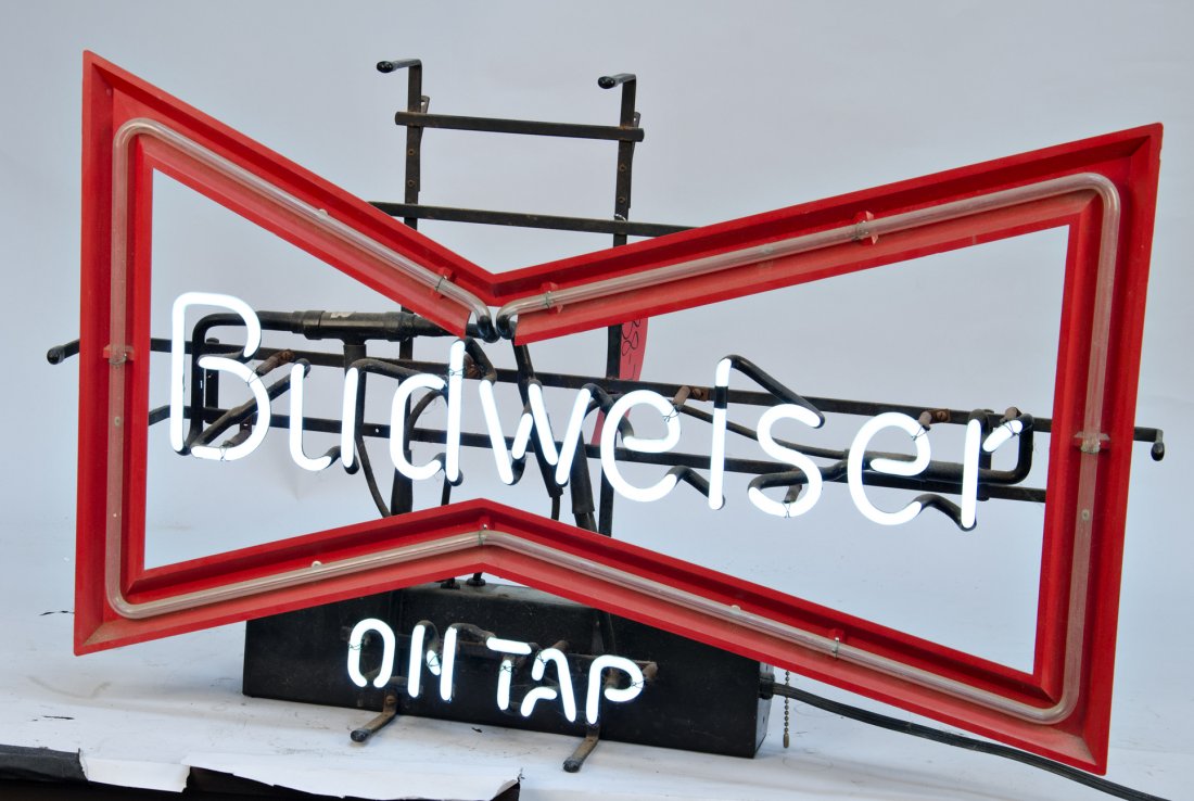 Budweiser On Tap Neon Bowtie Beer Sign: Budweiser On Tap Neon Bowtie Beer Sign - 30" x 19"