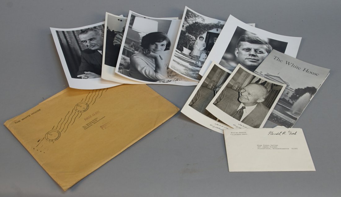 Lot Of 10 Presidential Items:: Lot Of 10 Presidential Items: 2 - Dwight Eisenhower photograph reproductions, 1 - Original autographed letter from Gerald Ford, 3 - Kennedy family photograph prints w/ signatures, 2 - Presidential pho