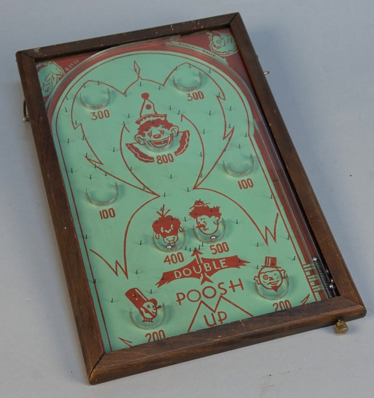 Early Tabletop Pinball-Style "Double Poosh Up" Game: Early Tabletop Pinball-Style "Double Poosh Up" Game, dated 8-29-33