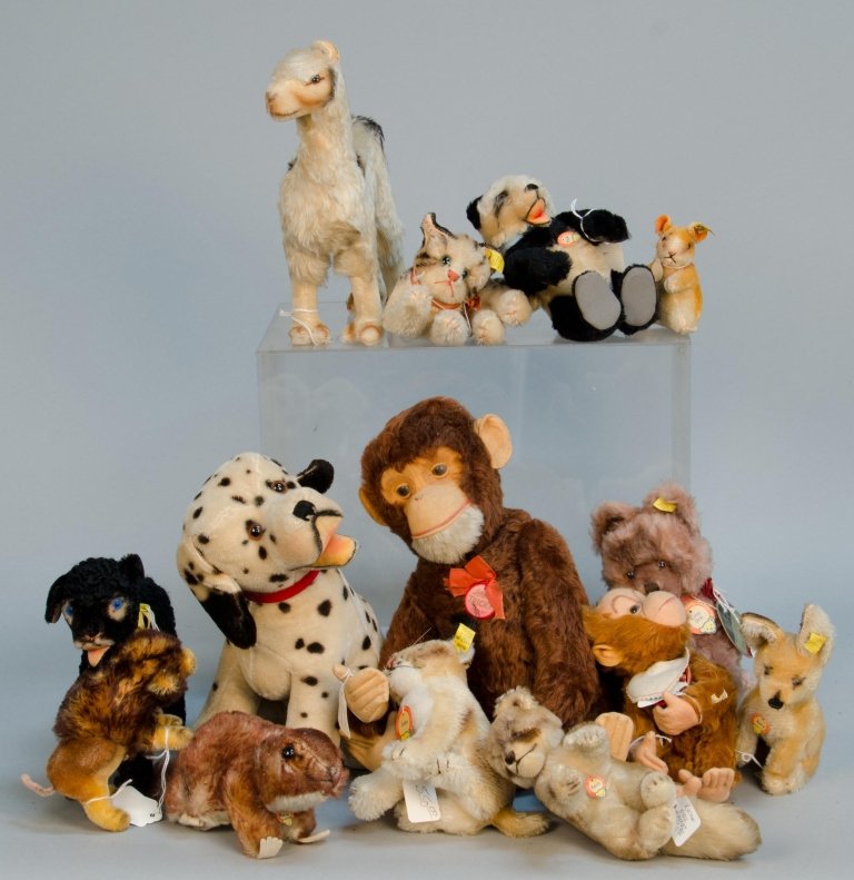 Lot Of Misc. Plush Toys/Stuffed Animals Steiff: Lot Of Misc. Plush Toys/Stuffed Animals, Including Dalmation stuffed dog, Cosy Ori teddy bear, "Tricky" the stuffed monkey Schuco brand from U.S. occupied Germany, etc.Mostly Steiff