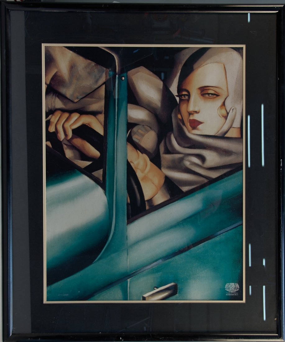 Tamara de Lempicka Self Portrait Limited Edition Lithog: Tamara de Lempicka Self Portrait Limited Edition Lithograph Print In Frame, Numbered 279/500 by DK Publishing Inc. - 34" x 41"