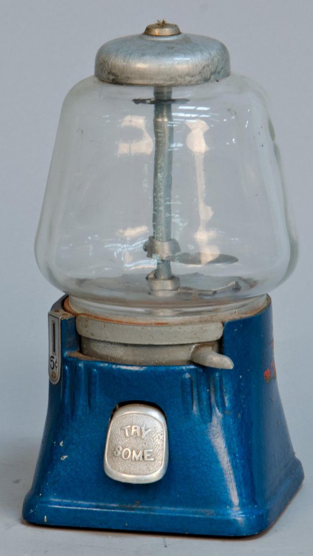 5 Cent Blue Countertop Gumball Vending Machine: 5 Cent Blue Countertop Gumball Vending Machine, "Try Some" w/ key