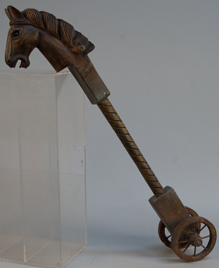 Carved Wood Hobby Horse On Wheels