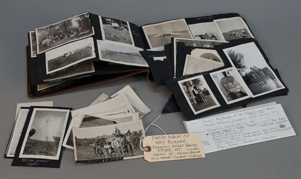 Album Collection of Misc. Early Black & White Western P: Album Collection of Misc. Early Black & White Western Photographs from Cowgirl Amy Burger of Peaceful Heart Ranch in Pryor, MT, Includes Will James, ranches, cowboys/cowgirls, horses, Indians, family 