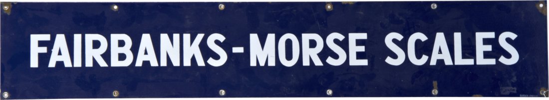 Fairbanks-Morse Scales Porcelain Sign: Fairbanks-Morse Scales Porcelain Sign, Burdick-Chicago - 50" x 9"
