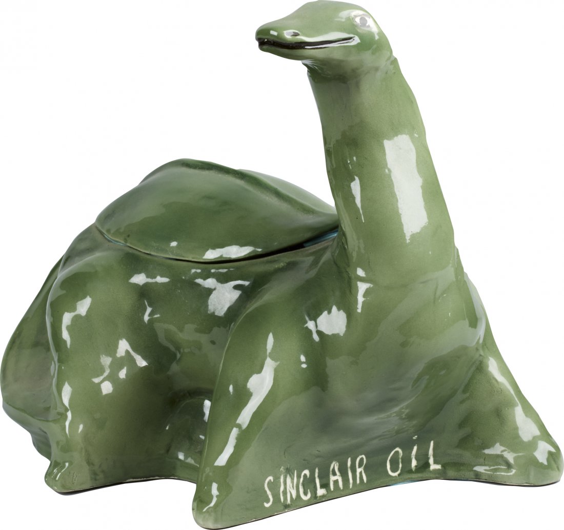 Sinclair Oil Green Dinosaur Advertising Ceramic Cookie: Sinclair Oil Green Dinosaur Advertising Ceramic Cookie Jar, marked "USA 1943" on bottom. Good condition Very Rare