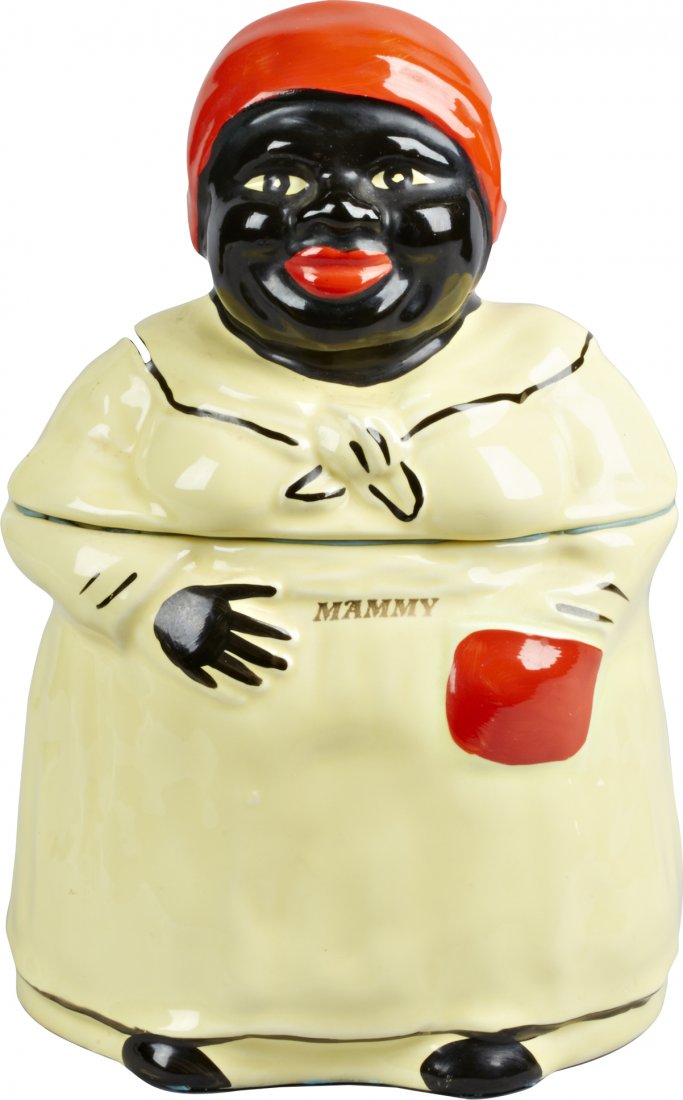 Black Americana Pearl China "Mammy" Ceramic Cookie Jar: Black Americana Pearl China "Mammy" Ceramic Cookie Jar, marked w/ gold stamp "Pearl China Co. Hand Decorated 22 Kt. Gold USA" on bottom. Has gold "Mammy" lettering on front, nice condition