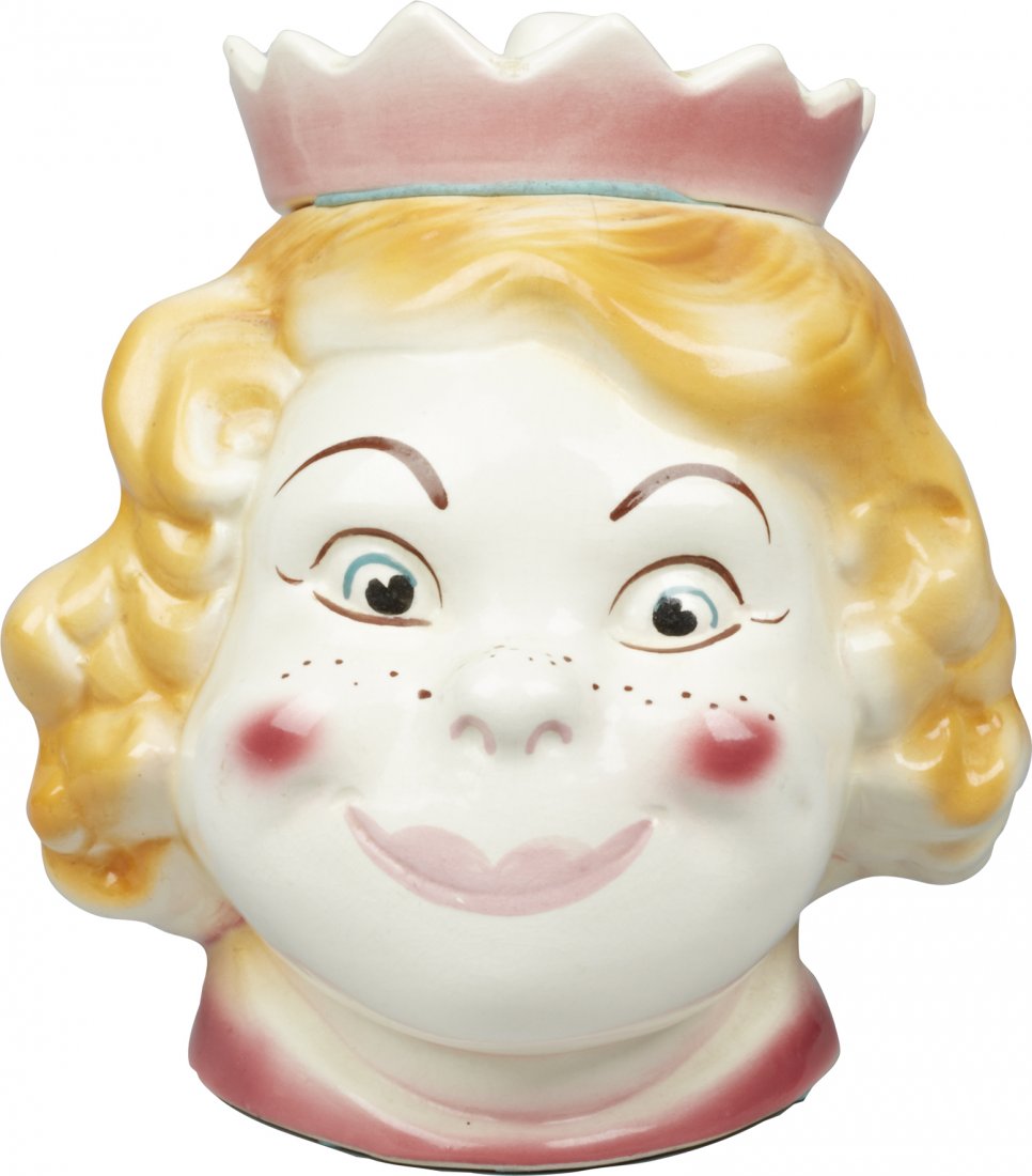 Sierra Vista Girl With Crown Ceramic Cookie Jar: Sierra Vista Girl With Crown Ceramic Cookie Jar, marked "USA" on bottom, Starnes. Crazing and small hairline crack at top of the head