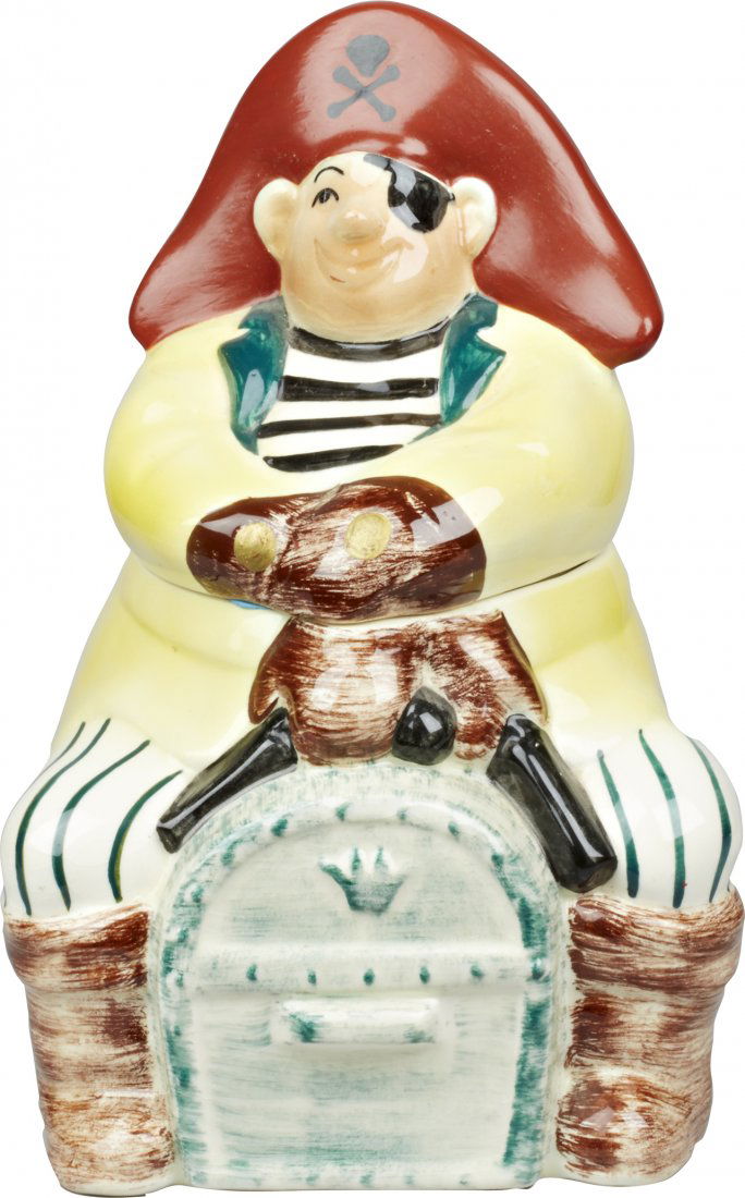 Starnes Pirate Ceramic Cookie Jar: Starnes Pirate Ceramic Cookie Jar, marked "Patent Pending Starnes of California" on bottom. Crazing but in good condition